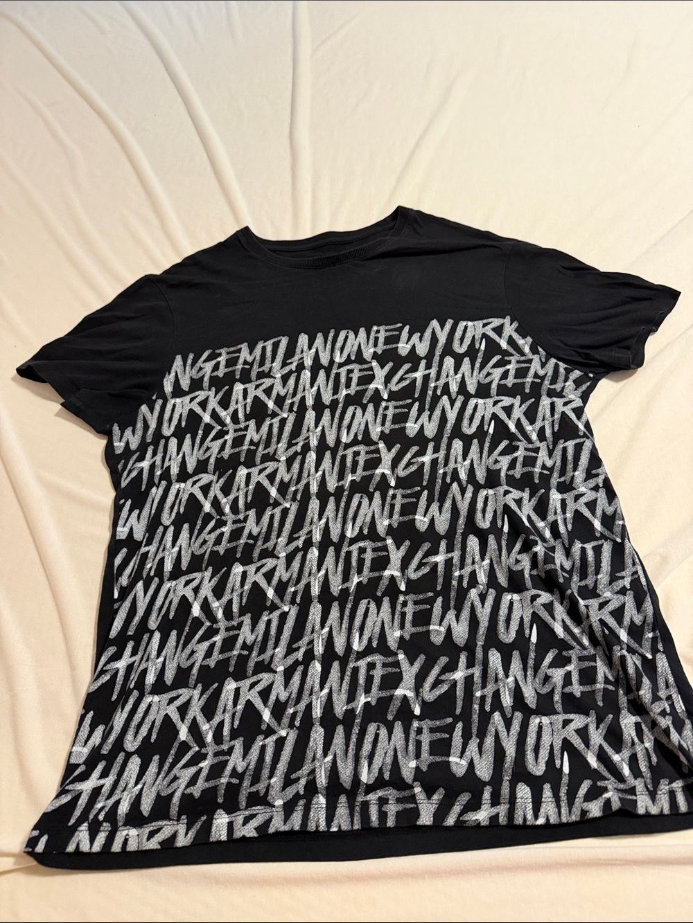Armani Exchange Black Tee with Silver Script Print